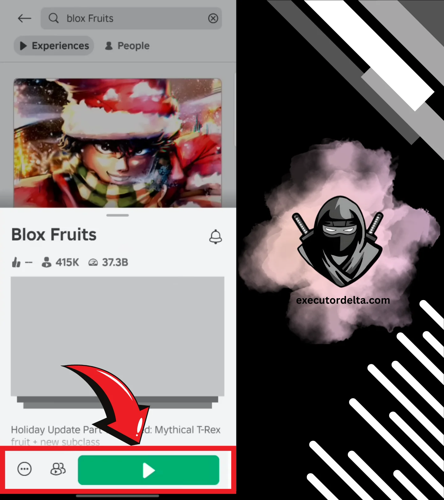 Play button for blox fruits in Delta Roblox screenshot image