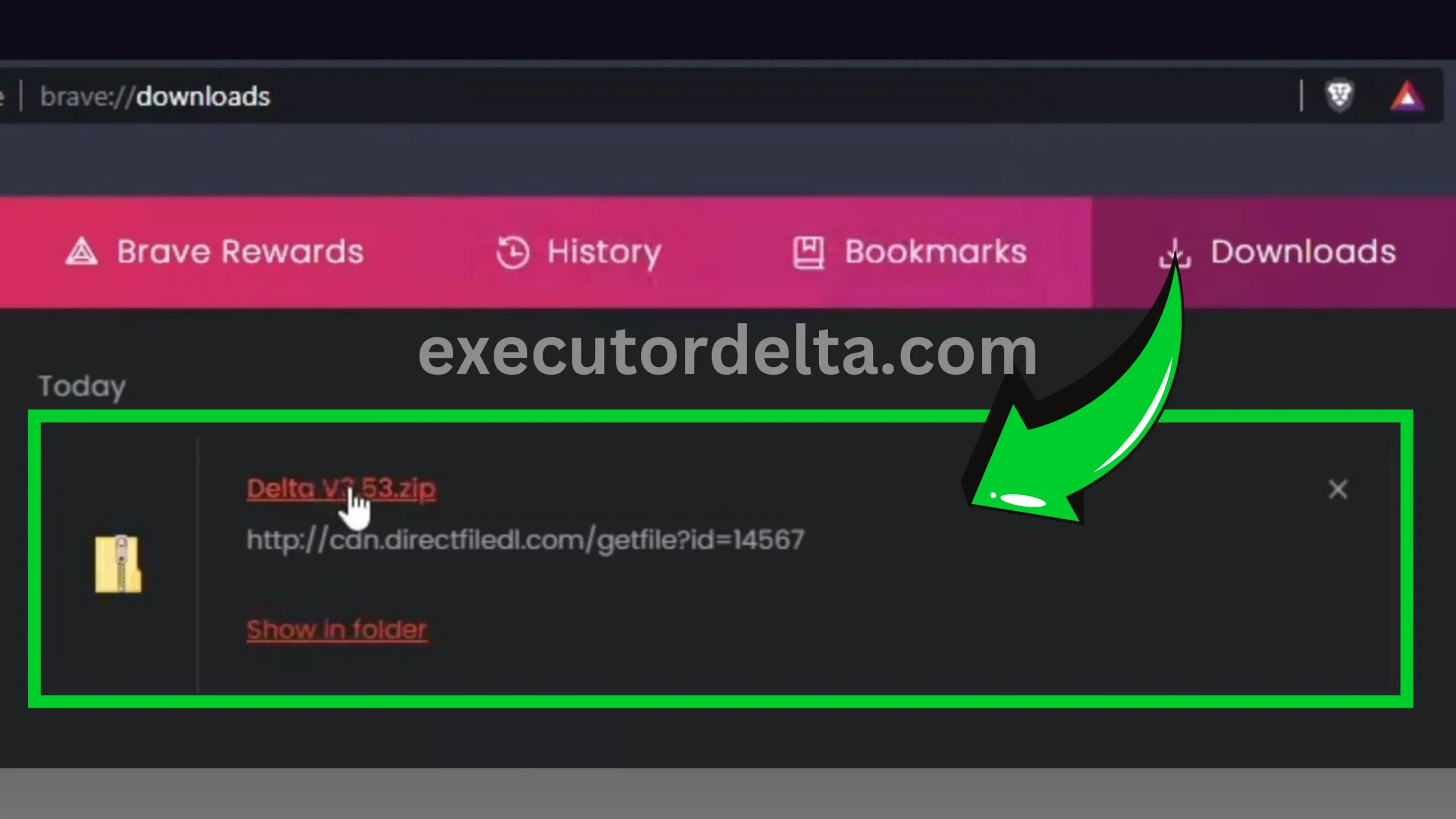 Opening Delta zip file in downloads folder of PC screenshot image