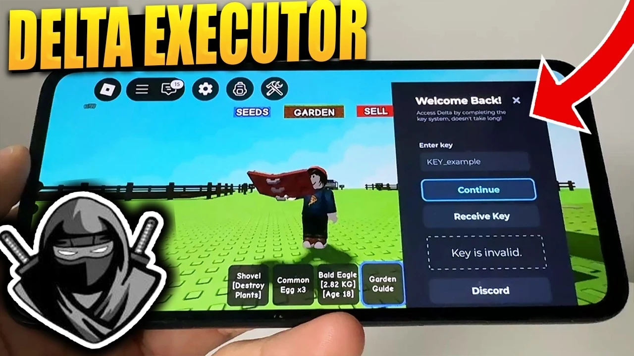 Delta Executor key system welcome back screen mobile Roblox executor interface